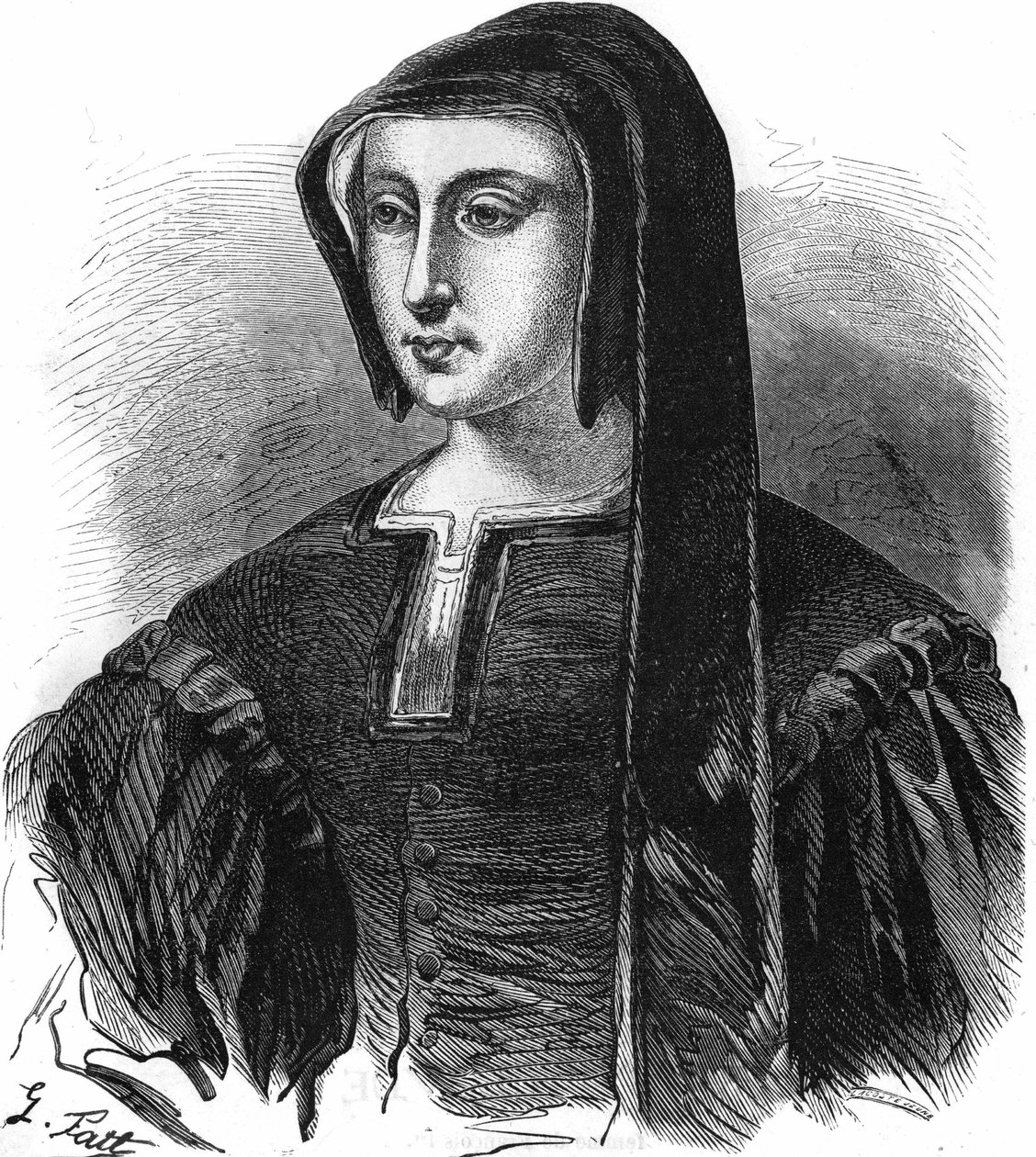 Portrét Louise de Savoie (1476-1531), regentky Francie, manželky Charlese de Valois, vévody z Angoulême a matky Františka I. Rytina z 19. století. od Unknown artist