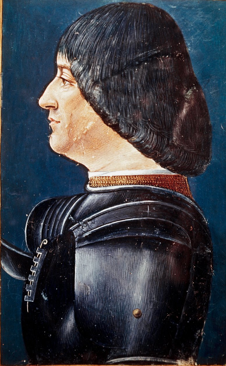 Portrét Ludovica Marie Sforza dit le More (Ludovico Maria Sforza známý jako il Moro) (1452-1508) Miniatury v „“ Grammatica “ od Aeliuse Donata (Donato), konec 15. století. Knihovna Trivulziana, Milán. slečna. 2167. od Unknown artist