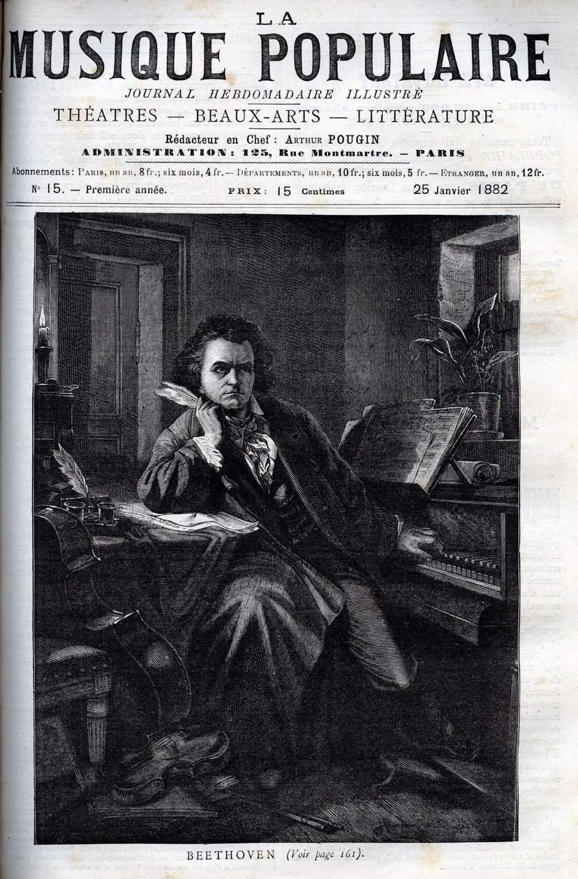 Portrét Ludwiga van Beethovena (1770-1827), německého skladatele a klavíristy - rytina v proslulém týdeníku „“La musique populaire“““ - 1882 od Unknown artist
