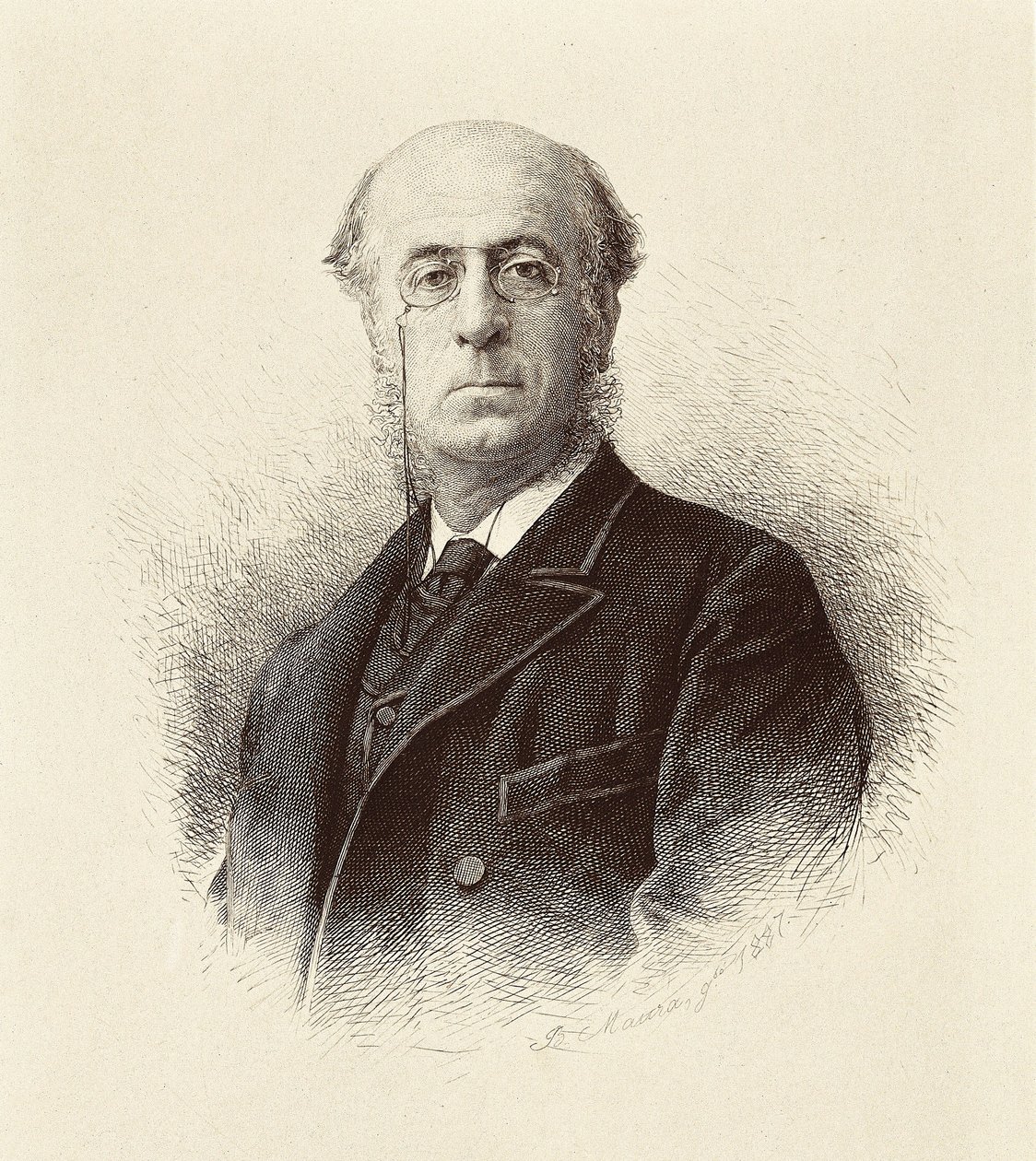 Portrét Manuela SILVELA Y LA VIELLEUZE (1830-1892), španělského politika. Madrid. Gravírování Národní knihovny. od Unknown artist
