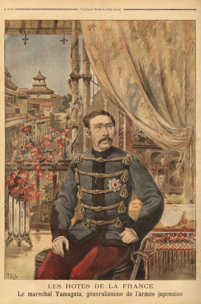 Portrét Marechala Yamagata Aritoma (1838-1922), japonského vojáka a politika, velel první japonské armádě během války proti Číně v roce 1894. Rytina v „“Le petit journal”” 10/05/1896. Selva sbírka. od Unknown artist