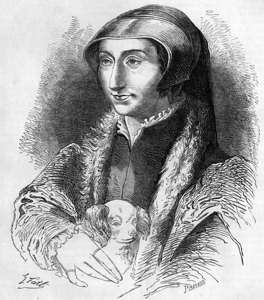 Portrét Markéty Navarrské (Margaréta z Valois, Markétka z Angouleme nebo Markétka Francouzská (1492-1549) královna Navarra a básnířka, sestra Francoise 1. (1553-1615). Rytina 19. století. od Unknown artist