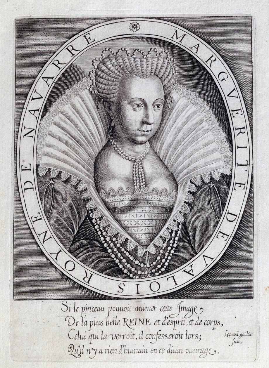 Portrét Marguerite de Valois (1553 - 1615) známé jako královna Margot. Rytina 16. století. Pau, Musee du Chateau od Unknown artist