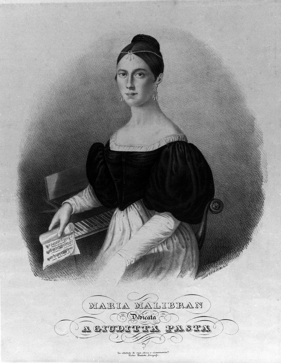 Portrét Marie Garciové zvané zpěvačka Malibran (1808-1836), rytina věnovaná těstovinám Giuditta. od Unknown artist