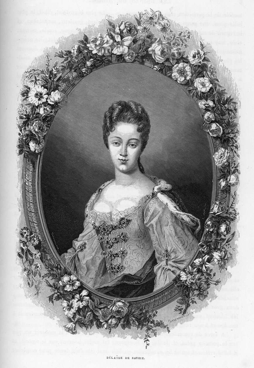 Portrét Marie Adelaide (Marie-Adelaide) de Savoie (1685-1712) (Portrét Marie Adelaide Savojské) - 1862 rytina do „“The Queens of the World”” od našich prvních spisovatelů. Kniha vydaná pod vedením J. G. D. ARMENGAUDA. od Unknown artist