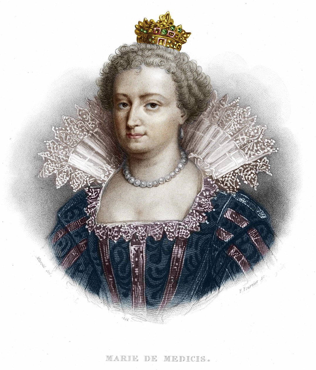 Portrét Marie Medicejské (1573 - 1642), manželky Jindřicha IV. a matky Ludvíka XIII. Rytina z roku 1836 od Unknown artist