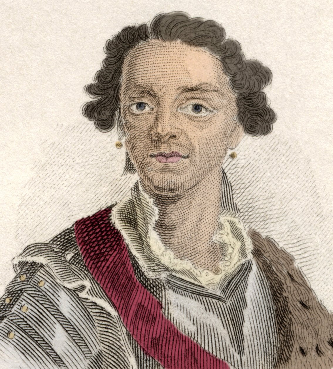 Portrét Maurice Saského (Hermann Moritz) (1696-1750), nazývaný „hrabě ze Saska“ nebo „hrabě z Raute“, kondotiér a marechalský generál Francie. Rytina 19. století. od Unknown artist