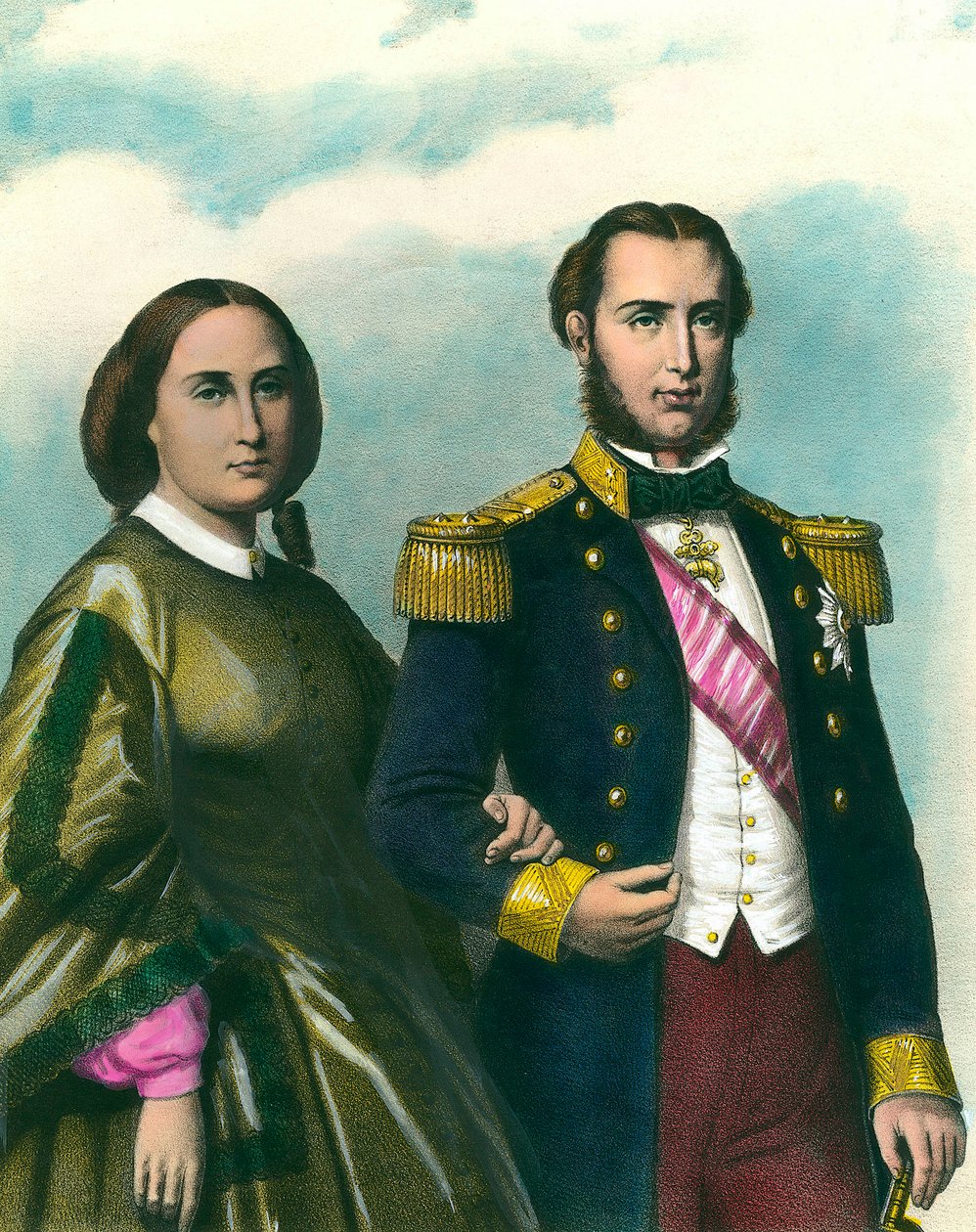 Portrét Maxmiliána I. (1832-1867) mexického císaře a jeho manželky Charlotte Belgické (1840-1927). ilustrace 19. století. Soukromá sbírka od Unknown artist