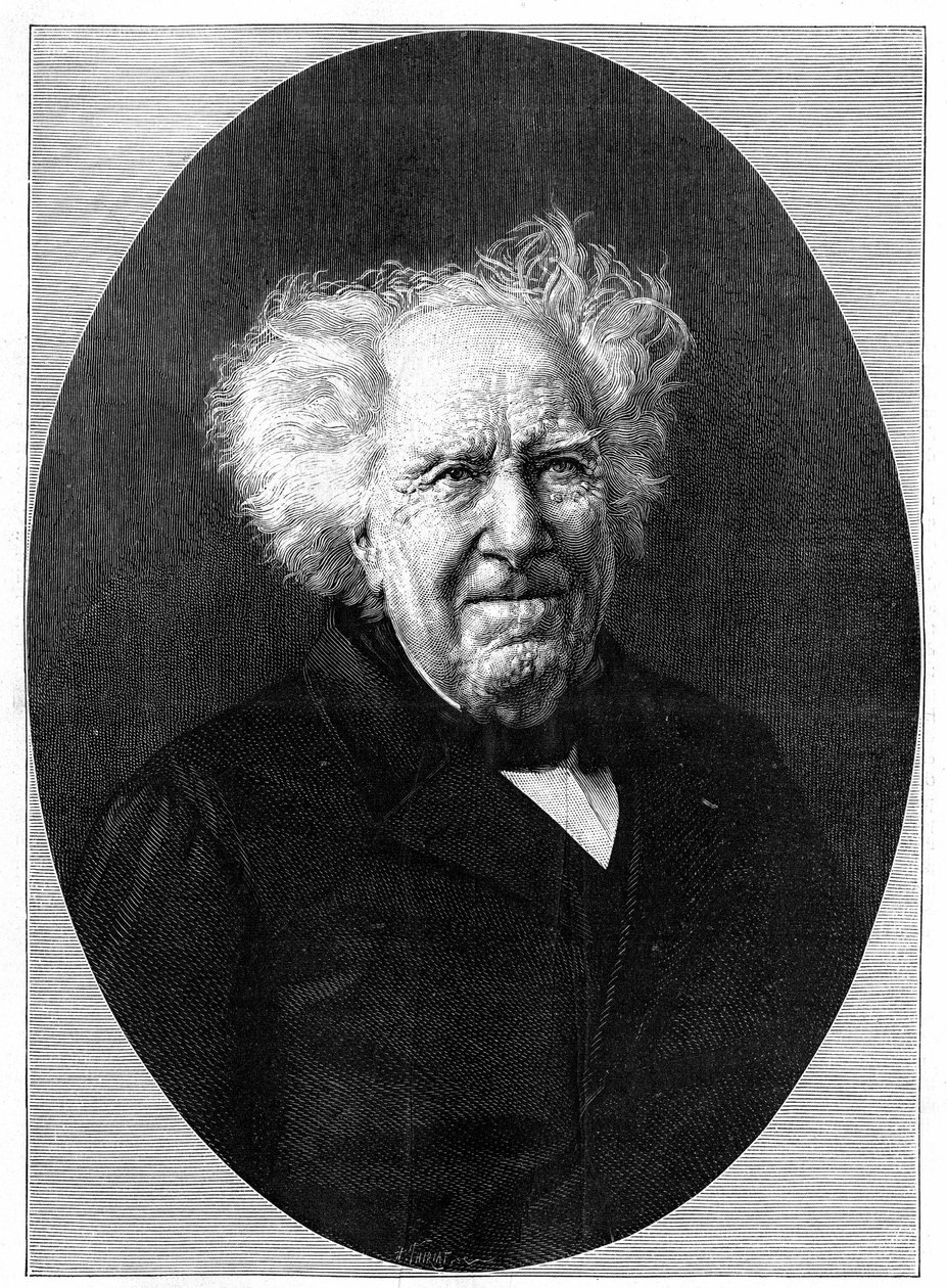 Portrét Michela Eugena (Michel-Eugene) Chevreula (1786-1889), francouzského chemika. Gravírování v „“Přírodě: přehled věd a jejich aplikací v umění a průmyslu““ z 28. srpna od Unknown artist