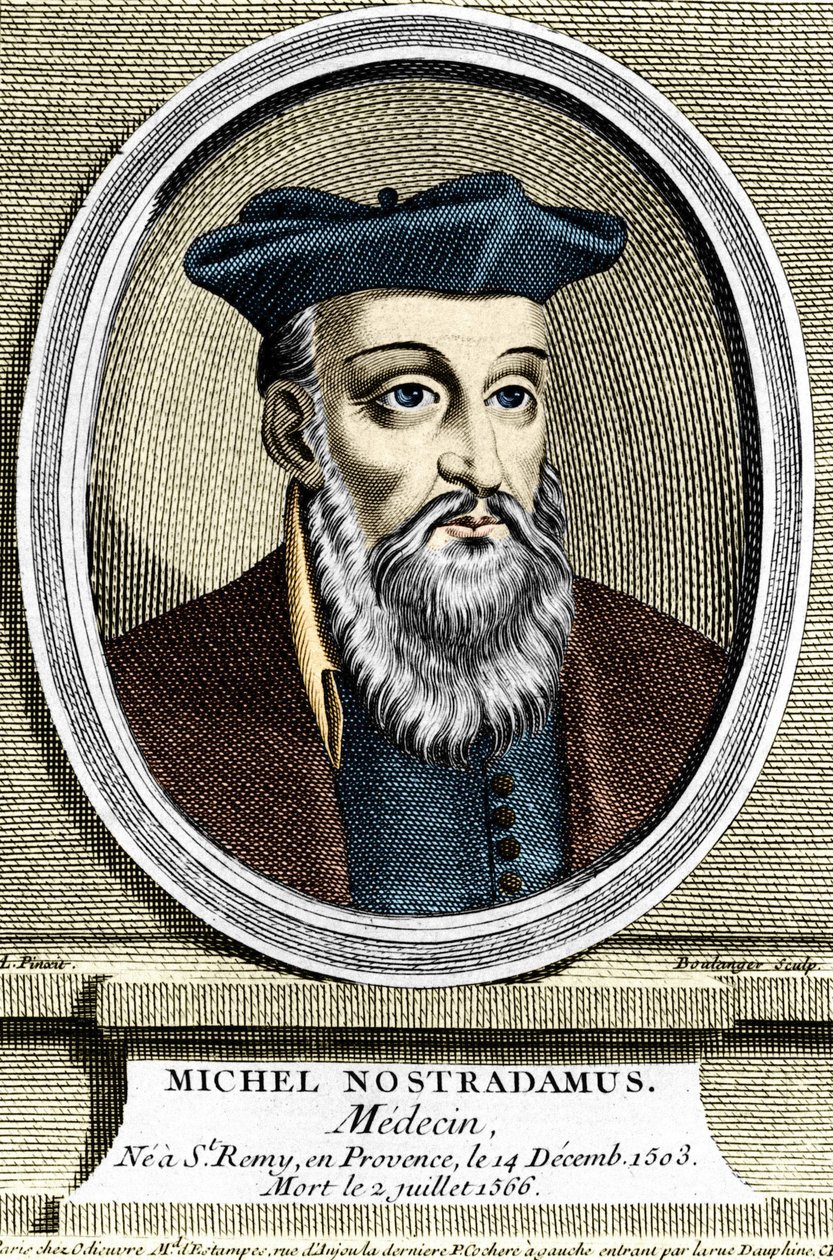 Portrét Michela Nostradama, lékaře a astrologa, neměl 14. 12. 1503 Saint Remy de Provence (Saint-Remy-de-Provence) a zemřel 7. 2. 1566. Rytina 17. století. od Unknown artist