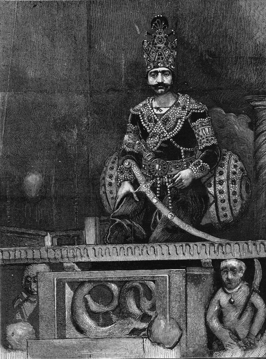 Portrét Nasira Al-Dina (Nasser al Din) (1831-1896) perského šáha na jeho trůnu. od Unknown artist
