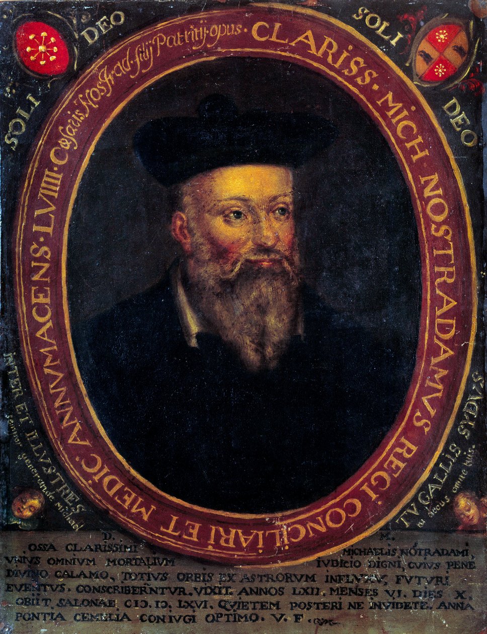 Portrét Nostradama, Michel de Notre Dame (1503 - 1566) francouzský astrolog a lékař. Mědirytina od Unknown artist