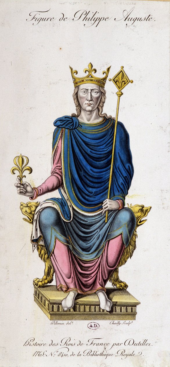 Portrét Filipa Augusta na jeho trůnu – z dokumentu ze 13. století od Unknown artist
