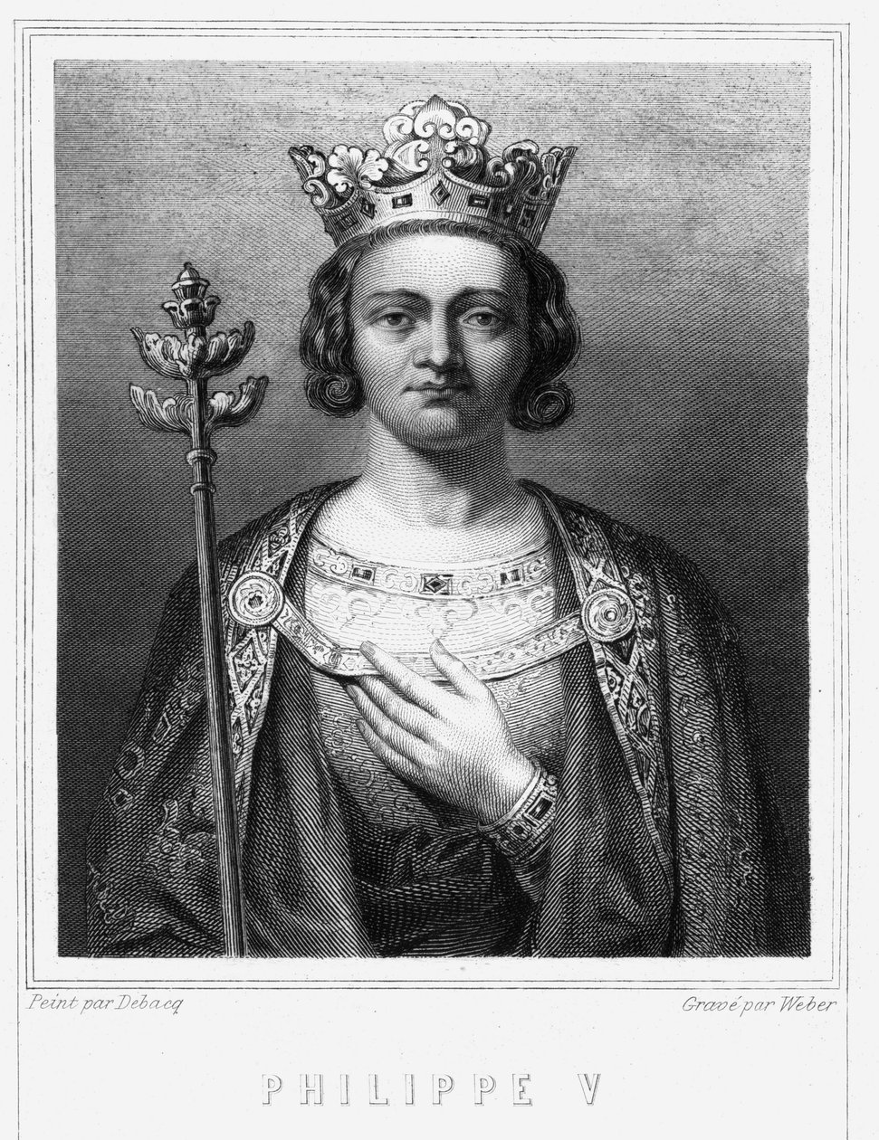Portrét Filipa V le Longa (1294 - 1322), krále Francie - v „“ Histoire des Français““ od Lavallée, rytina, sd. od Unknown artist