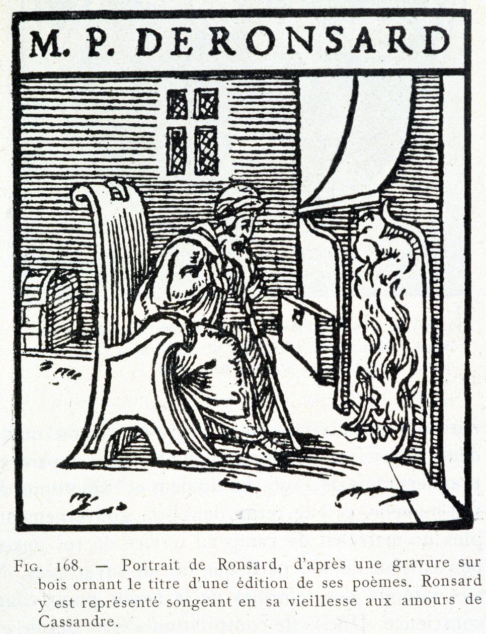 Portrét Pierre de Ronsard staré myšlení o amours Cassandre - dřevoryt od Unknown artist