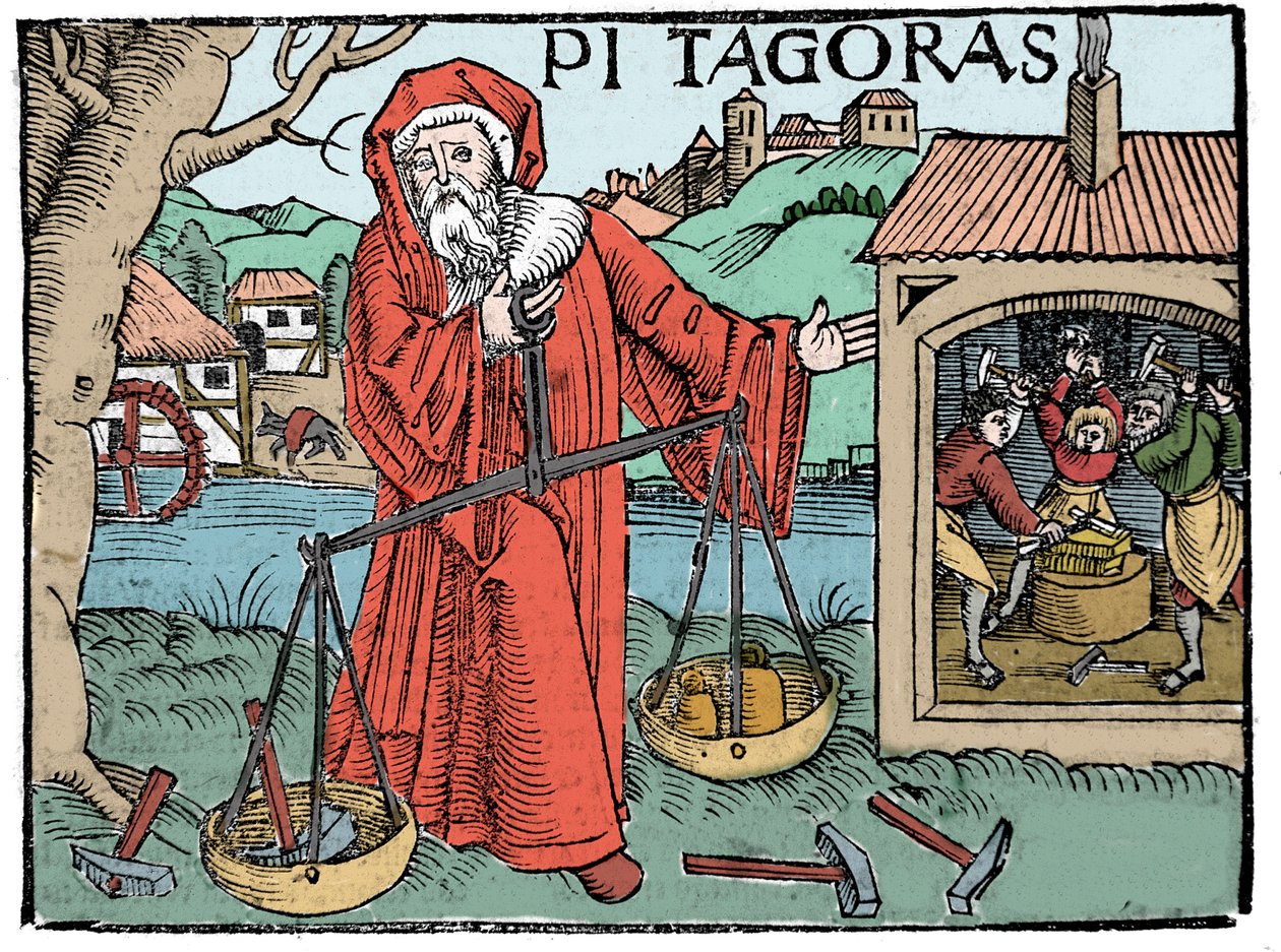Portrét Pythagora (Pythagoras) - Stránka z „“ Compendiara musica““ od Koswicka 1516 - od Unknown artist