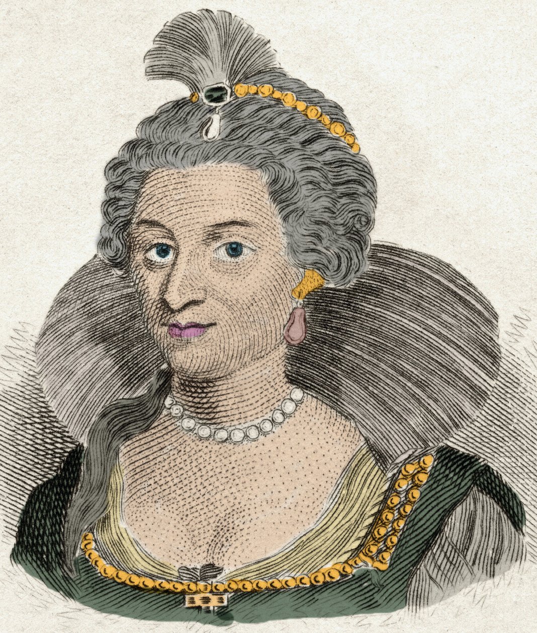 Portrét dánské královny Anny Anglická královna (1574-1619), manželka anglického krále Jakuba I. (1566-1625). Rytina 19. století od Unknown artist