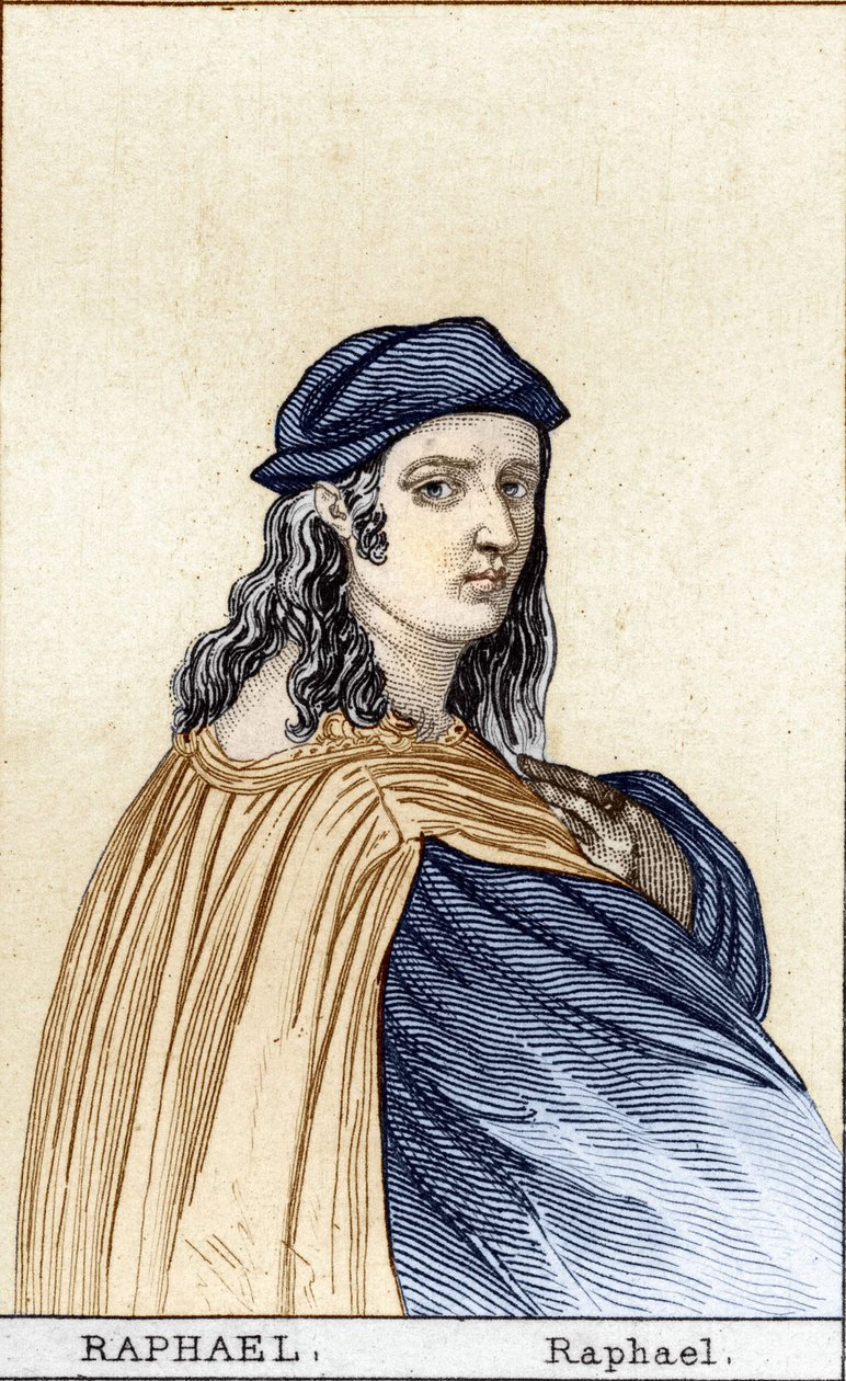 Portrét Raphaela (Raffaello Sanzio 1483 - 1520) (1483 - 1520), italský malíř. Rytina 19. století. od Unknown artist