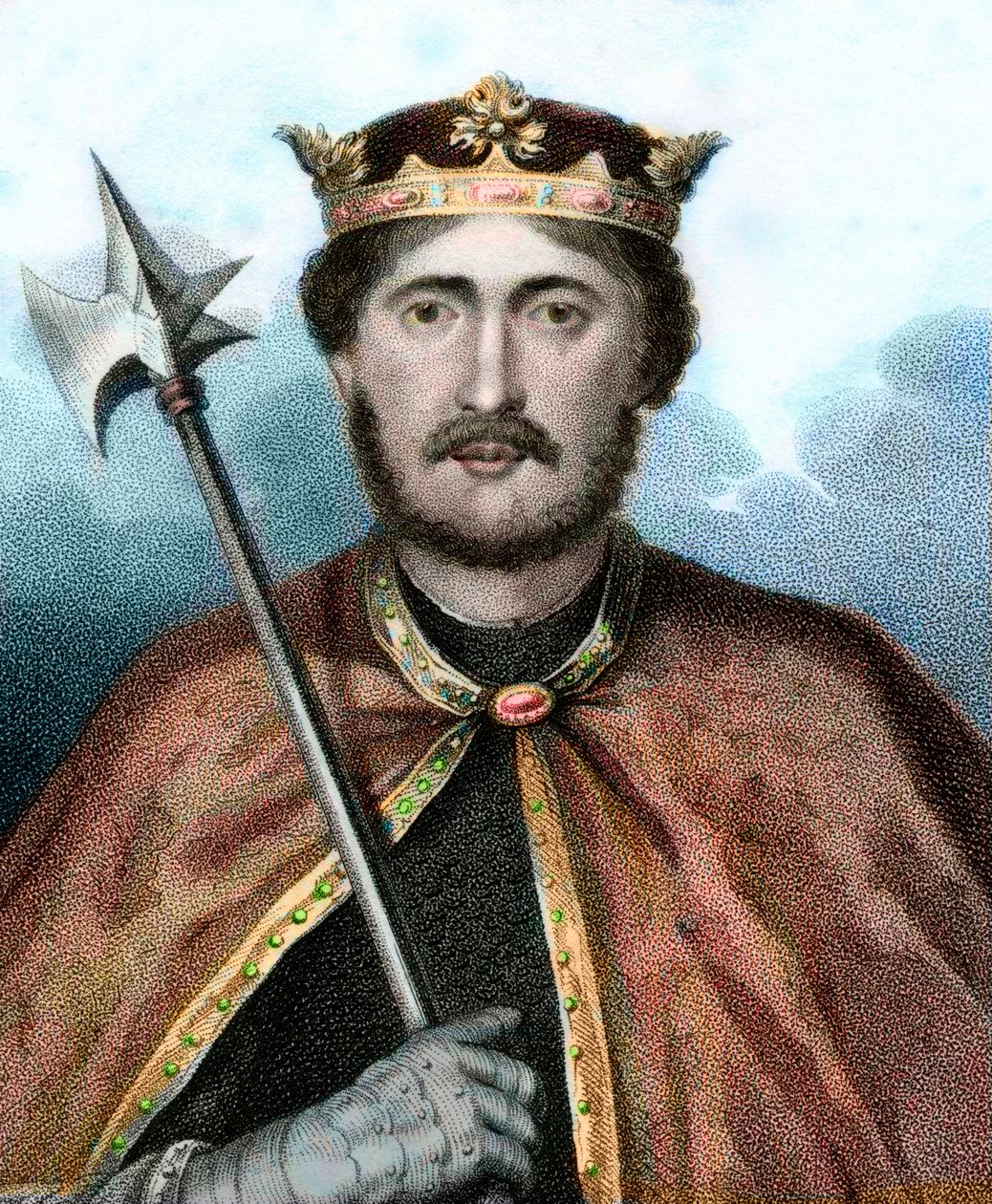 Portrét Richarda I. (1157-1199), anglického krále, nazývaného také Richard Lví srdce - Portrét Richarda Lví srdce - Rytina 19. stol. od Unknown artist
