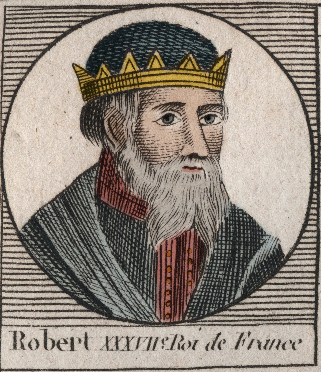 Portrét Roberta I. (asi 860-923), krále Západní Francie v letech 922 až 923 - Robert I., krále Západní Francie v letech 922 až 923 - rytina z „Instruction sur l