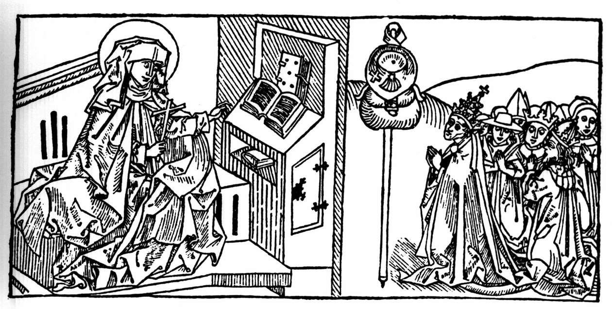 Portrét svaté Brigity Švédské (1103 - 1373). Rytina z „Leben der Heiligen - sommerteil“ (Kniha světce) od Jacoba (Jakuba) z Voragine (1228-1298). Lubeck 1488. od Unknown artist