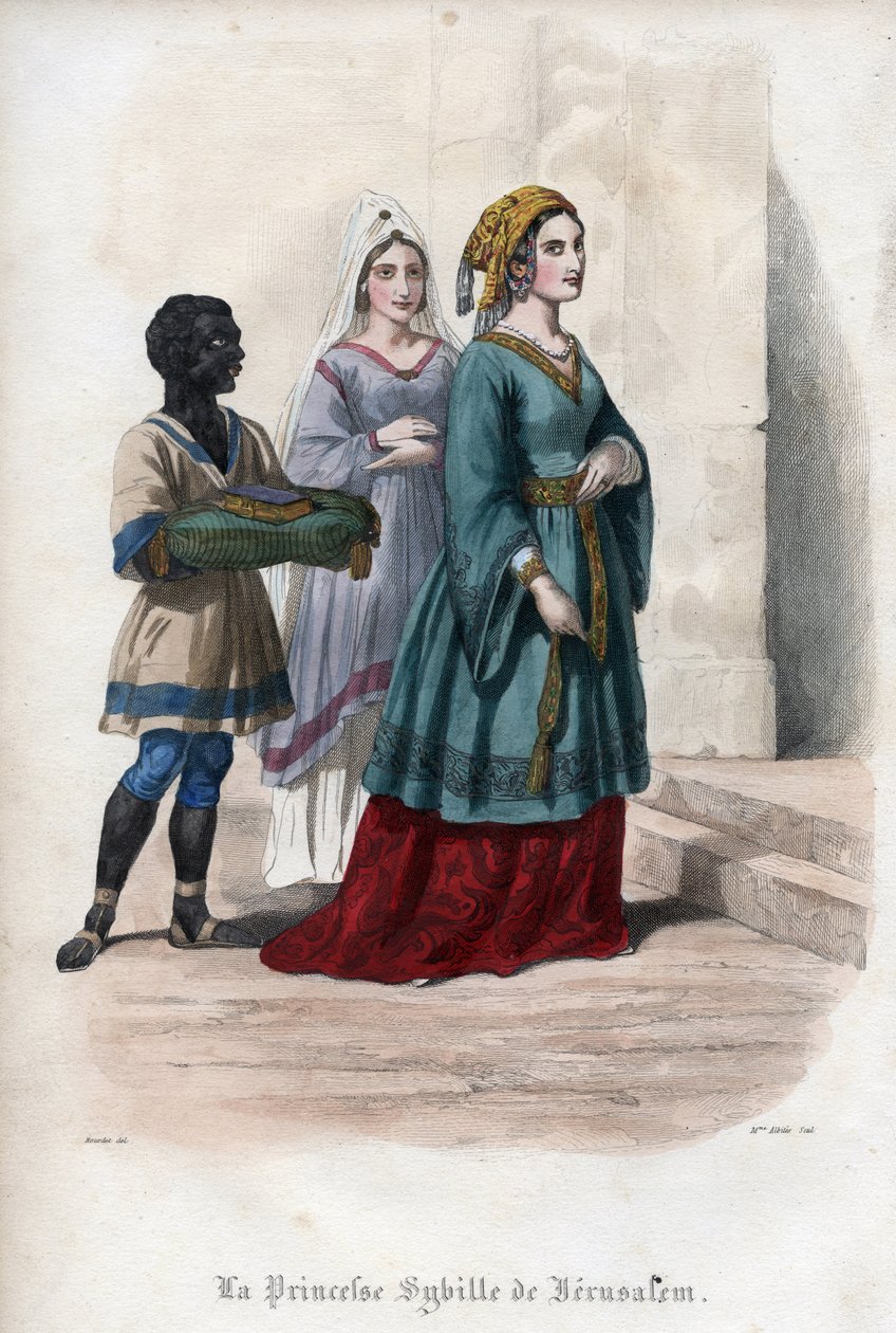 Portrét Sibyly Jeruzalémské (Jeruzalémské Sibylly) (asi 1160-1190), princezny, tehdejší královny Jeruzaléma. Rytina z roku 1842 v „Histoire des Popes““ od Maurice Lachatre. Soukromá sbírka. od Unknown artist