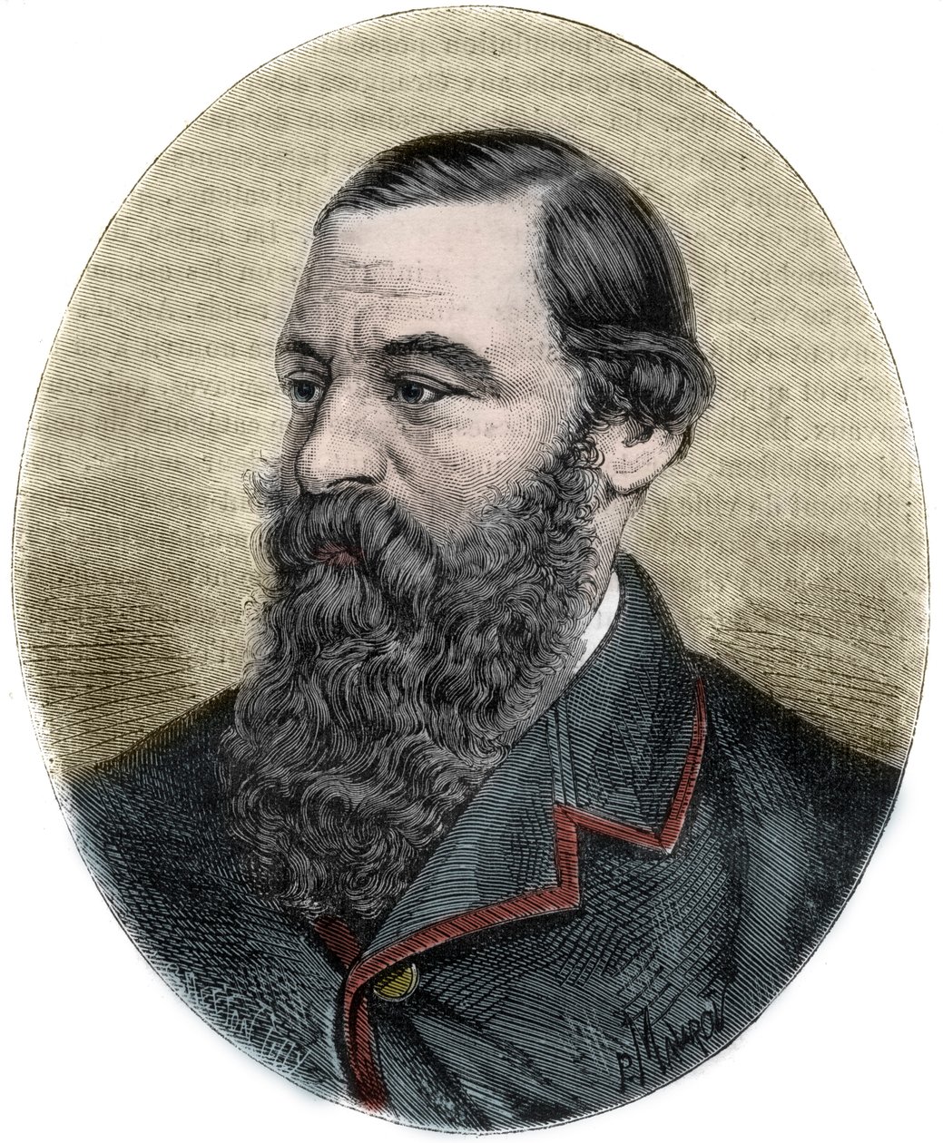 Portrét sira Samuela Bakera (1821-1893) rytina z „„Picturesque Histoire des grands voyages au devatenáctého století“““. 1877 od Unknown artist