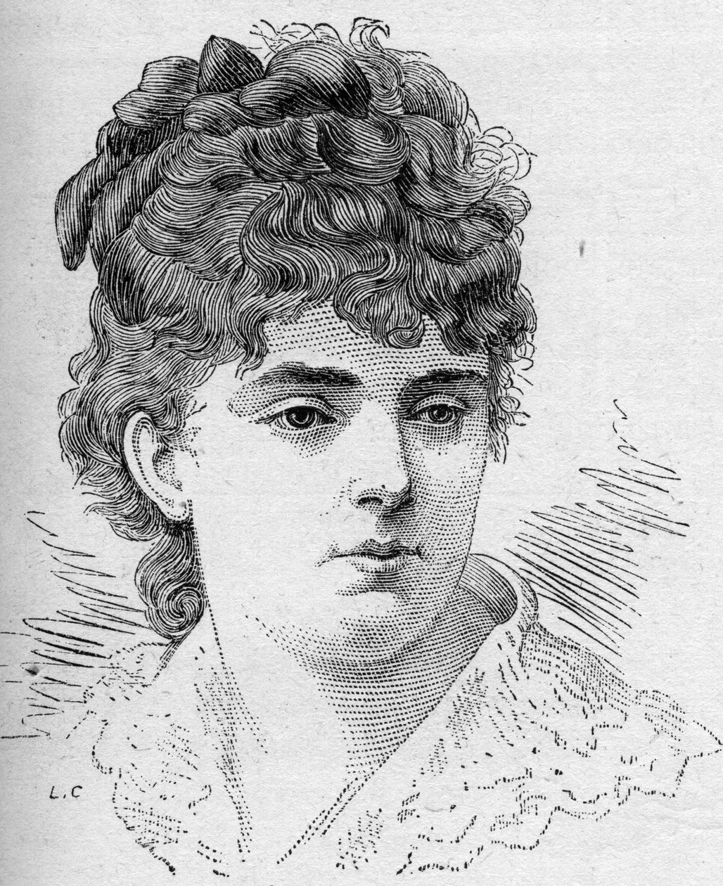 Portrét Sophie Croizette, francouzské komičky, členky Comedie Francaise v letech 1868 až 1882. Rytina v „“ Le Monde Illustré““ č. 1168 z 16. srpna od Unknown artist