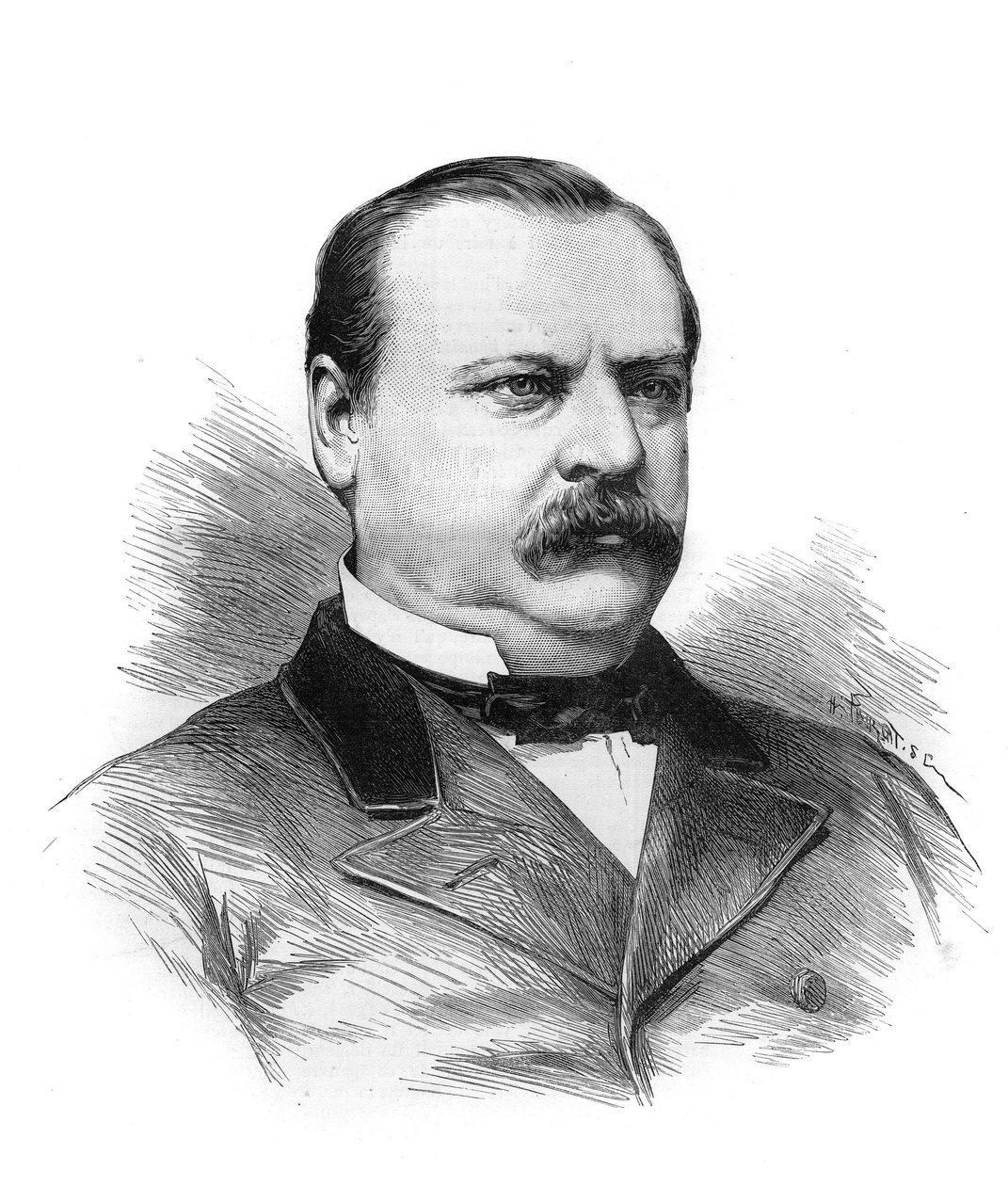 Portrét Stephena Grovera Cleveland (1837-1908) navržený pro předsednictví americké republiky delegáty států. Gravírování v „“Le Monde Illustré““ od Unknown artist