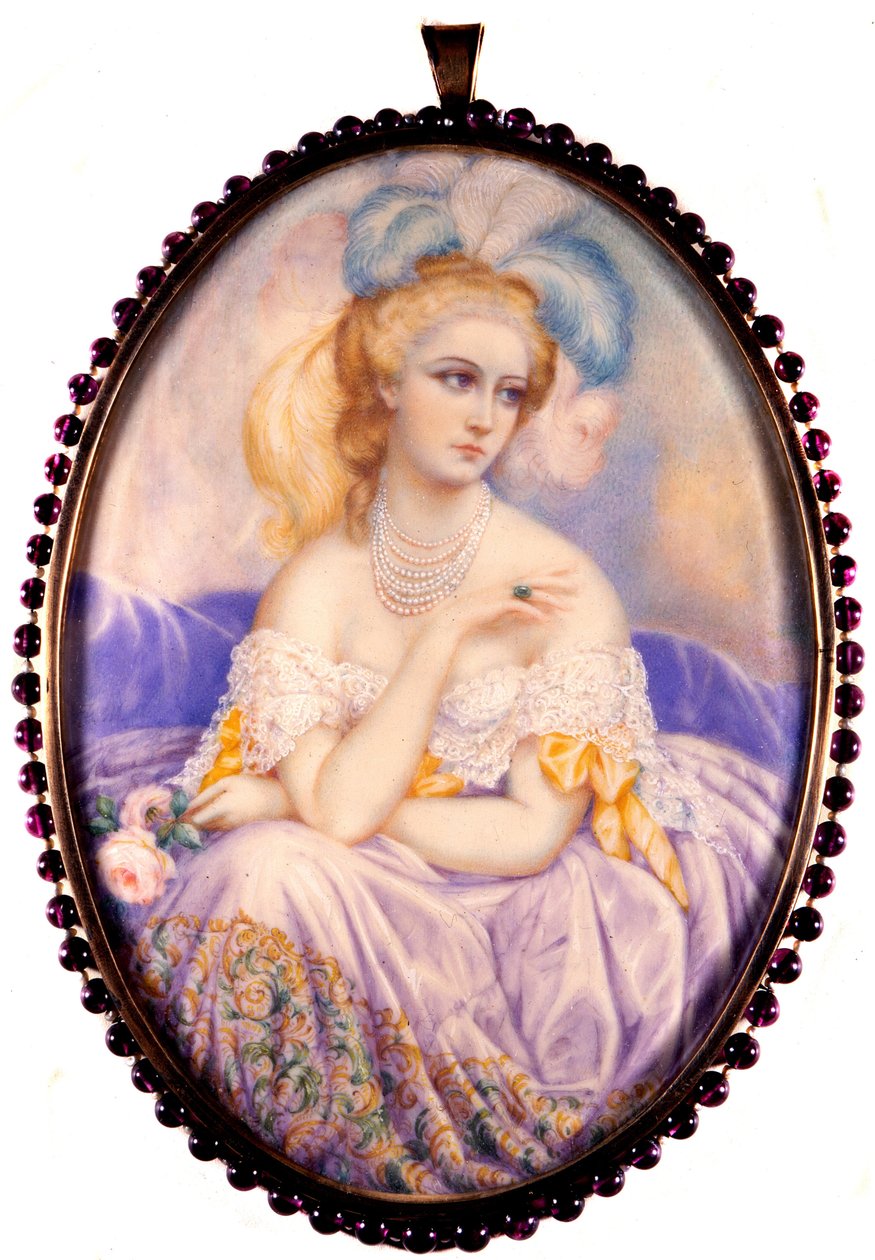 Portrét hraběnky z Castiglione (1837-1899) (Virginia Elisabetta Luisa Carlotta Antonietta Teresa Maria Oldoini). Miniatura na slonovině. . od Unknown artist