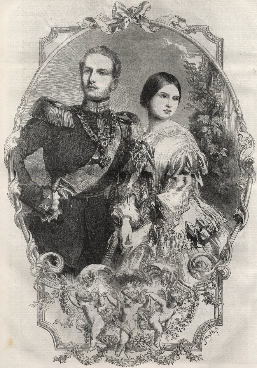 Portrét jejich královských výsostí princezna Viktorie (1840-1901) (královna Viktorie) a korunní princ Frederick William Pruský (1831-1888). Rytina z roku 1858. od Unknown artist