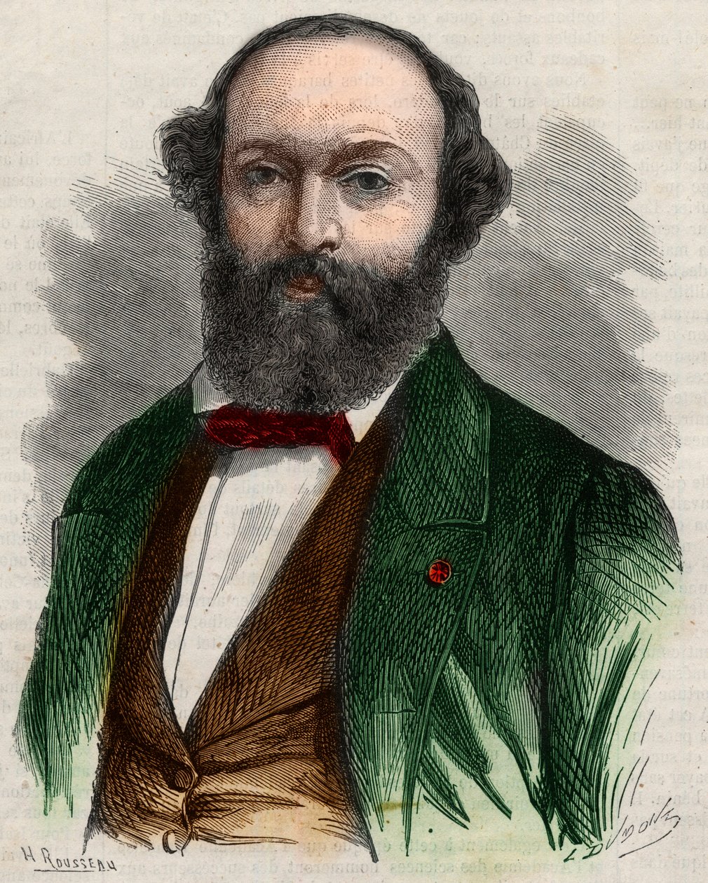Portrét Theodora Rousseaua (1812-1867), francouzského malíře. Gravírování v „“The Illustrous Universe““ od Unknown artist