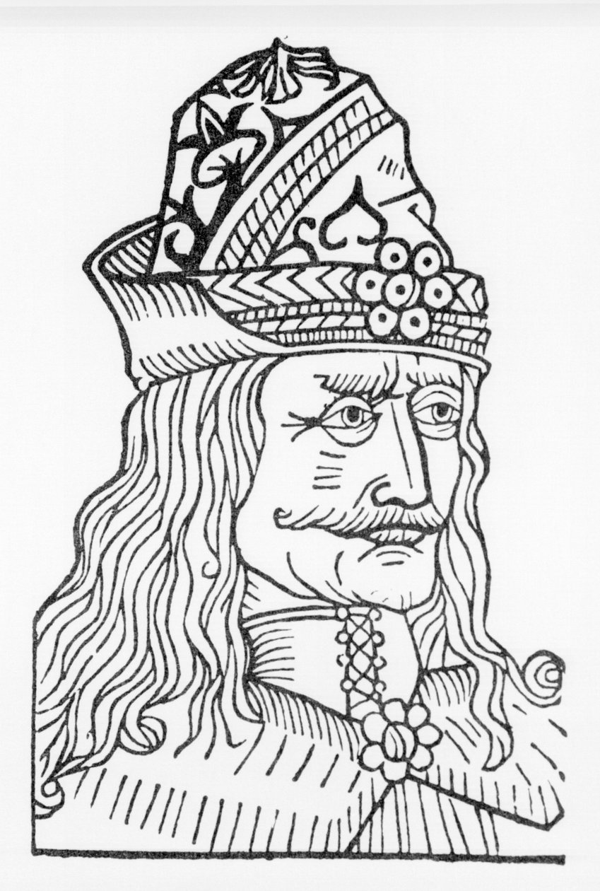 Portrét Vlada Tepese III napichovače nebo Drákuly (1431-1476), prince, který inspiroval Brama Stokera k postavě Drákuly, románu napsaného v roce 1897. od Unknown artist