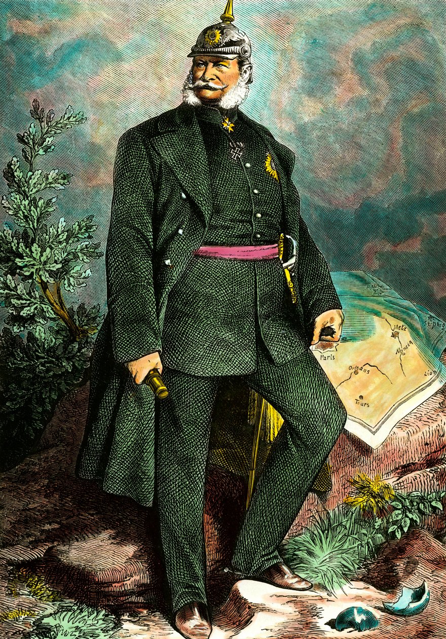 Portrét Viléma I. (1797-1888), pruského krále a německého císaře. Rytina soukromé sbírky 19. století od Unknown artist