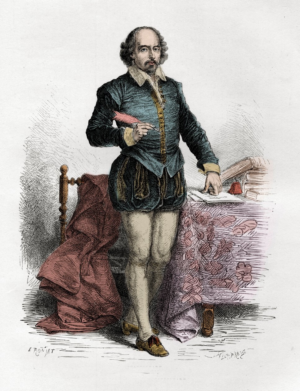 Portrét Williama Shakespeara (1564-1616), anglického spisovatele - rytina v „Dějinách Anglie, od nejstarších dob“ od Francoise Guizota 1877 od Unknown artist
