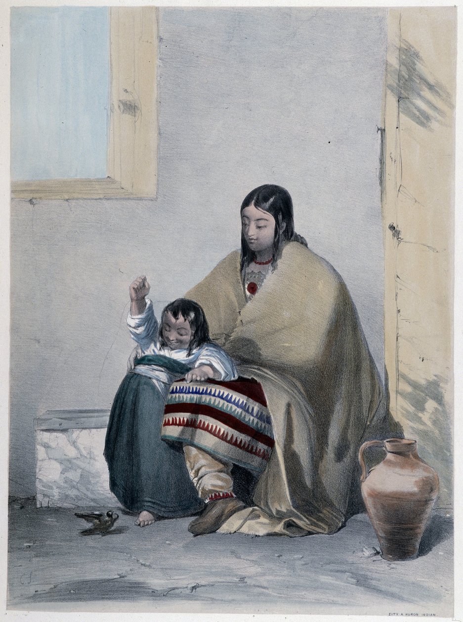 Portrét Hurona, Indiána z Kanady, s jeho dítětem – v „“ Shythových náčrtech v Kanadě““ od Coke Smyth, Londýn od Unknown artist