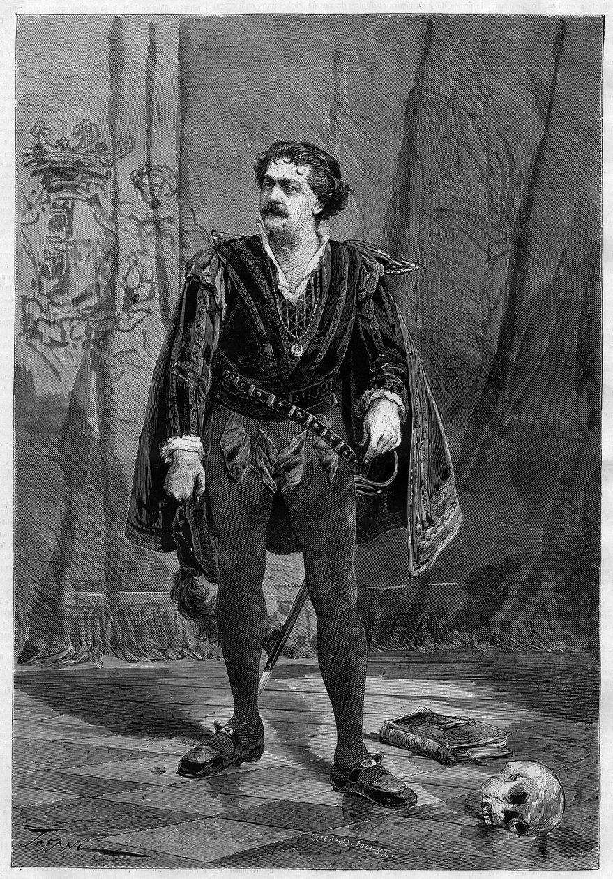 Portrét herce Ernesta Rossiho v roli Hamleta od Williama Shakespeara v divadle Ventadour v Paříži v roce 1875. od Unknown artist