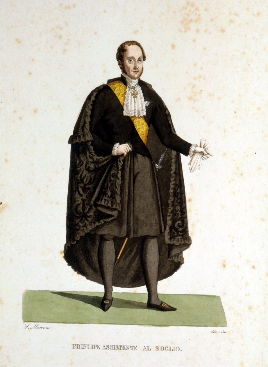 Portrét pomocného prince Svatého stolce, který sloužil při obřadech a návštěvách. Rytina 19. století. od Unknown artist