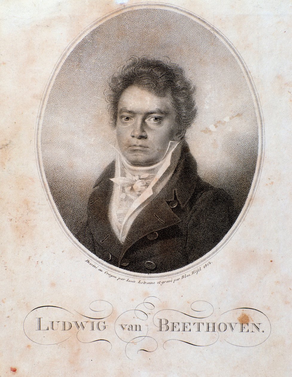 Rytina portrétu německého skladatele Ludwiga van Beethovena (1770-1827). 19. století. Bologna, Občanské muzeum bibliografické hudby od Unknown artist