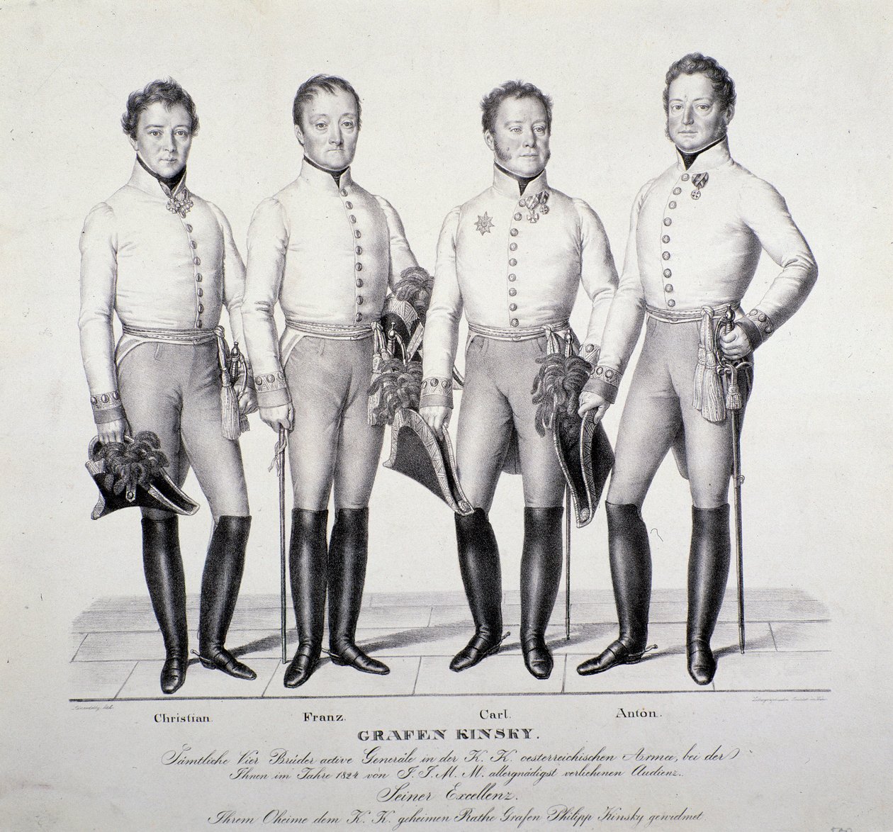 Portrét knížat z rodu Kinských z Čech: Christian, Franz, Carl a Anton ( Litografie od Unknown artist