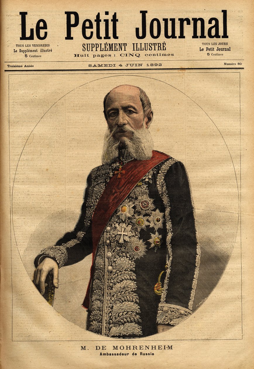 Portrét barona z Mohrenheimu, ruského velvyslance ve Francii v letech 1884 až 1898. Rytina v „”Le petit journal”” 4.6.1892. Selva sbírka. od Unknown artist