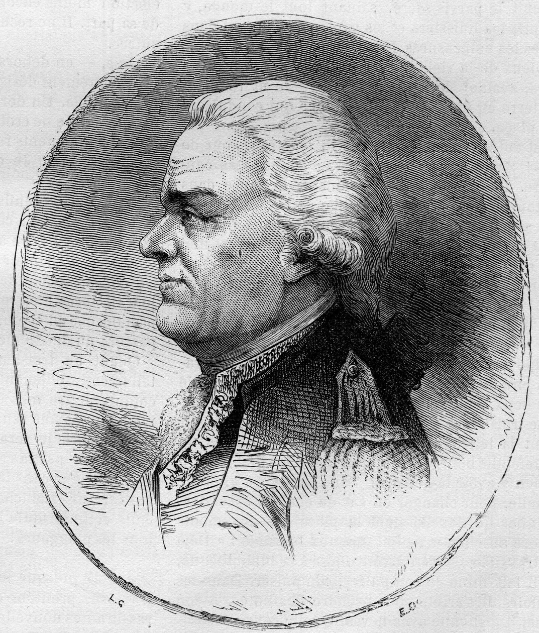 Portrét hraběte z Grasse (Francois Joseph Paul, markýz de Grasse Tilly) (1722-1788), francouzský admirál, který se účastnil americké války za nezávislost (1775-1783). Rytina z roku 1881. od Unknown artist