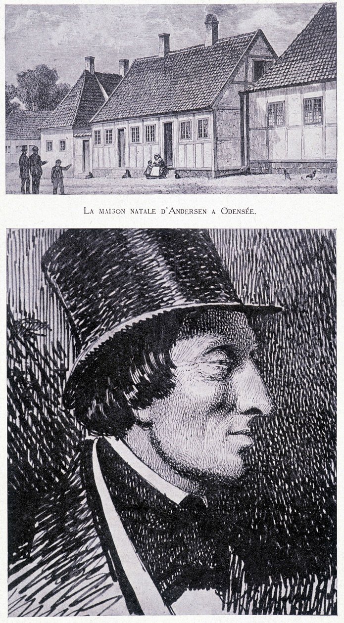 Portrét dánského spisovatele Hanse Andersena (1805 - 1875) a jeho domu v Odensee, Dánsko, kolem roku 1832. od Unknown artist