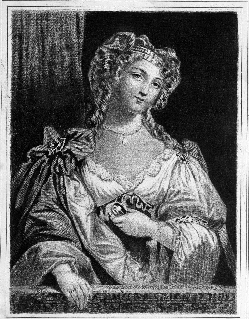 Portrét vévodkyně z Fontanges (1661 - 1681), oblíbený Ludvíkem XIV. Rytina 19. století. od Unknown artist