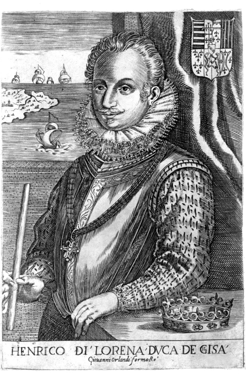 Portrét vévody z Guise (Jindřich I. Lotrinský, známý jako Scalafre (1550 - 1588)). Rytina 17. století. od Unknown artist