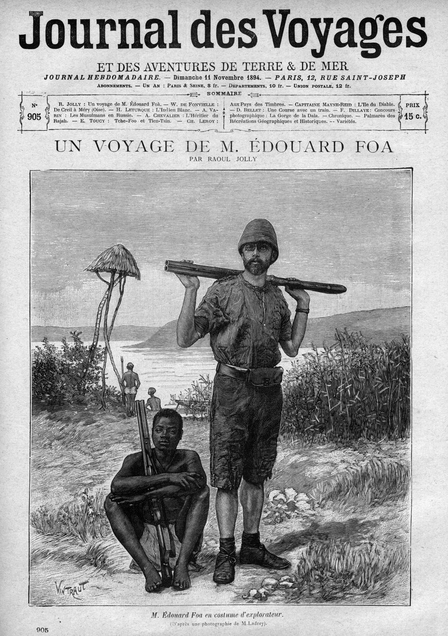 Portrét průzkumníka Edouarda Foa (1862-1901) rytina v „“Le journal des voyages““ číslo 905, 11. listopadu od Unknown artist