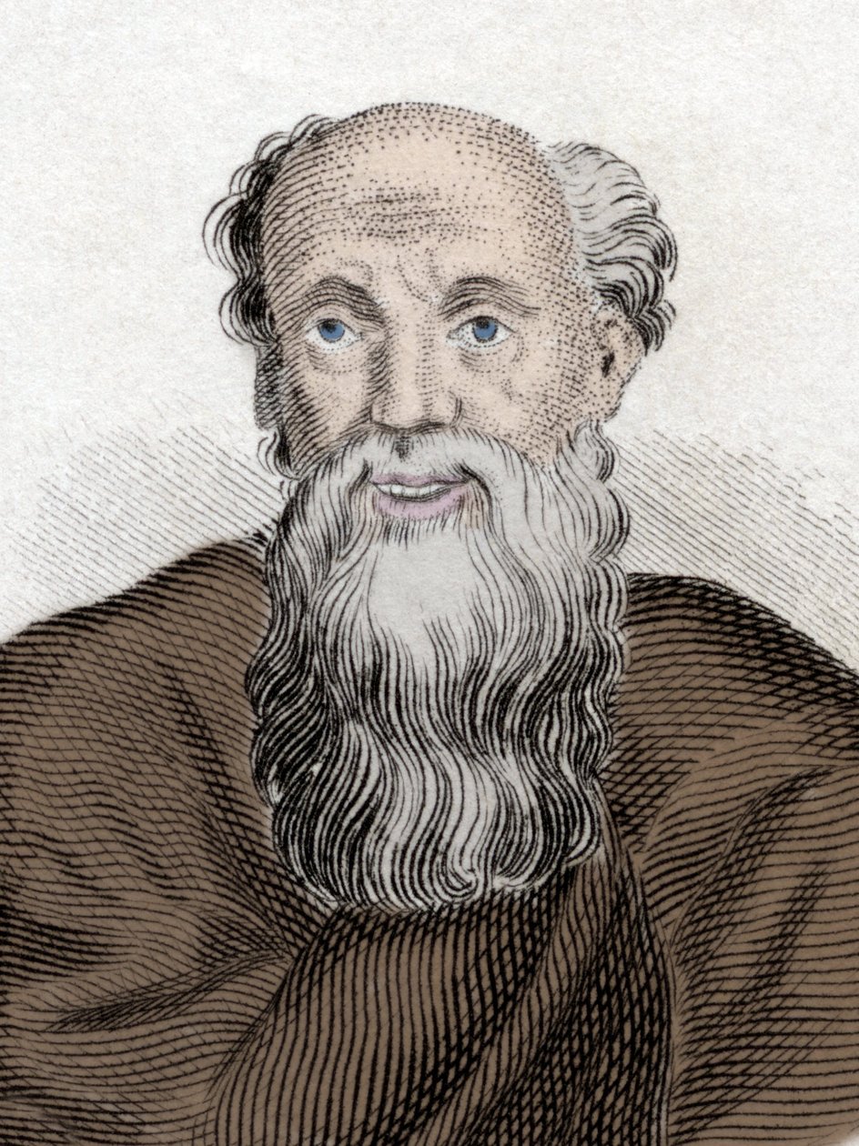 Portrét řeckého filozofa Democrito (Democritus) (460-370 Av JC), Democritus z Abdery. Rytina 19. století. od Unknown artist
