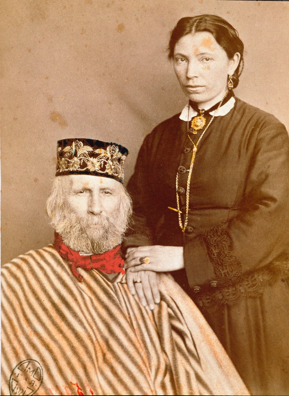 Portrét italského patriota a hrdinů Risorgimento Giuseppe Garibaldi (1807-1882) se svou třetí manželkou Francescou Armosino od Unknown artist