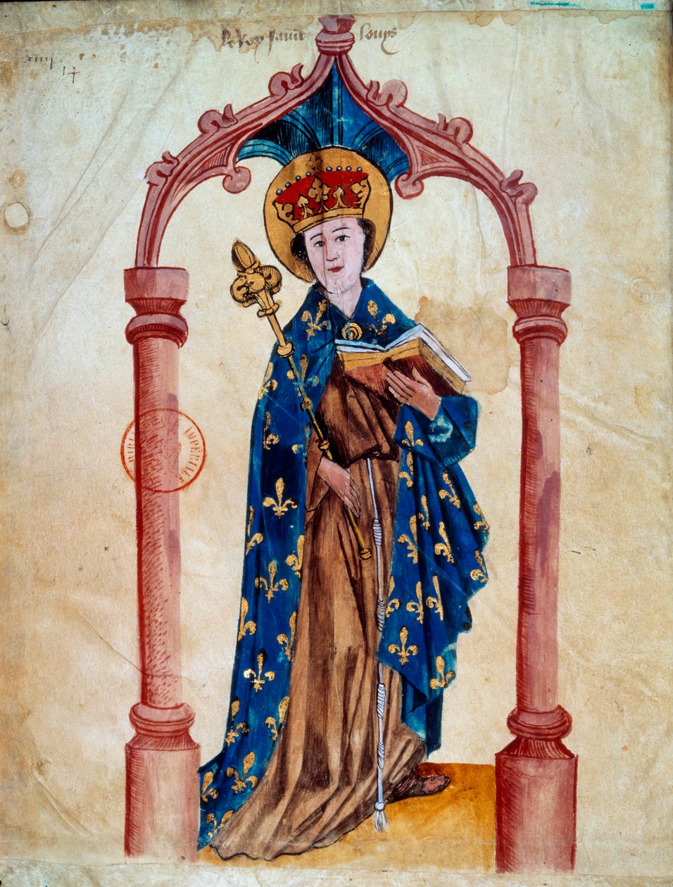 Portrét francouzského krále Ludvíka IX. (Saint Louis) (1214-1270) Miniatura z „L