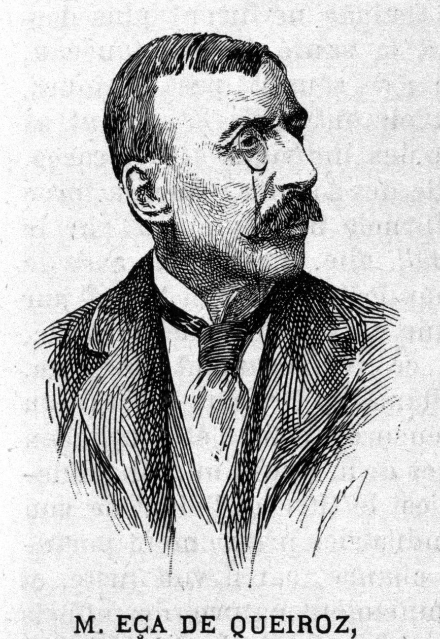 Portrét portugalského spisovatele a diplomata Jose Maria de Eeca de Queiros neboli Queiroz (1845-1900). Rytina 19. století od Unknown artist